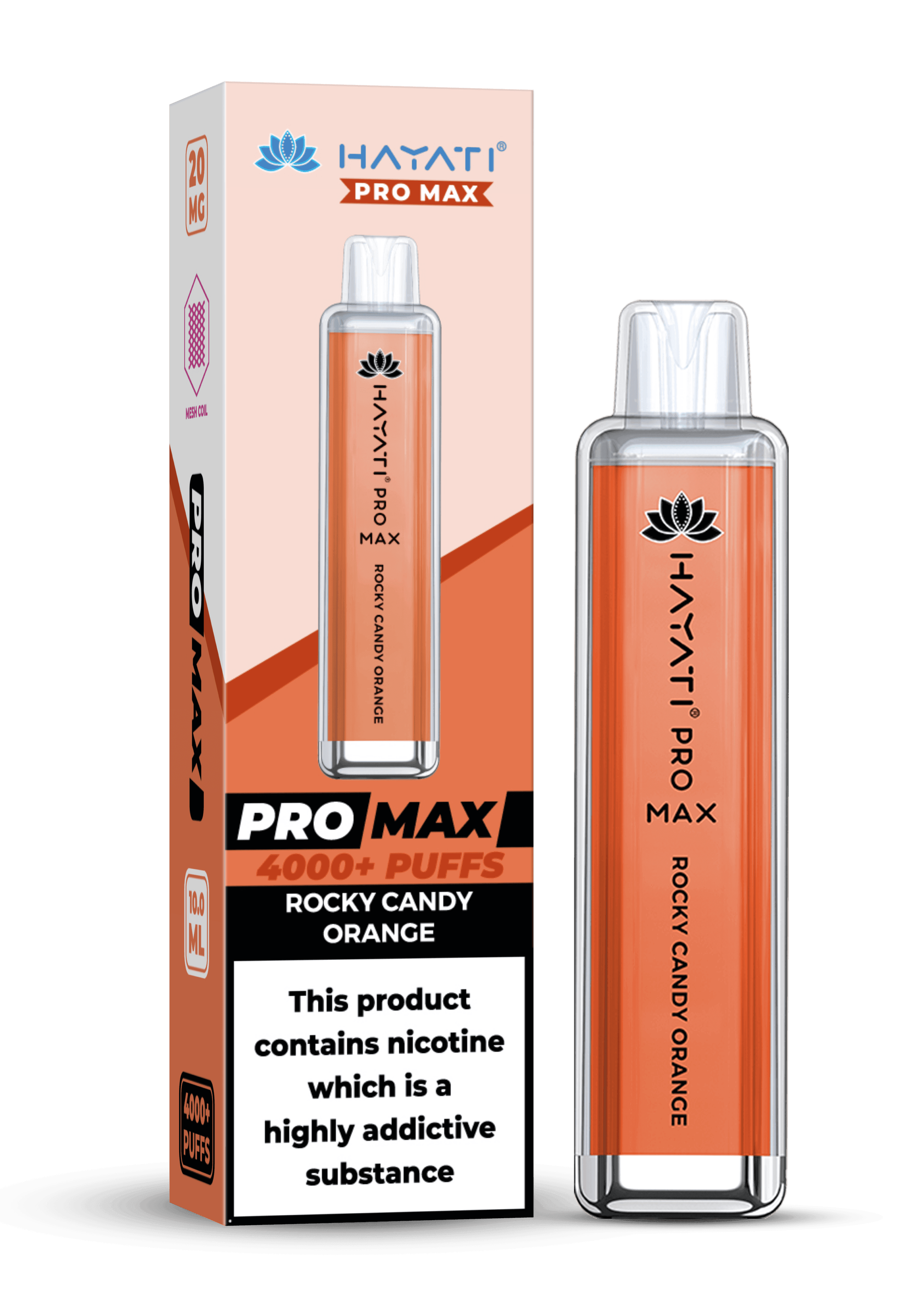 Hayati Pro Max 4000 20MG Nicotine - Rocky Candy Orange - Vape Unit